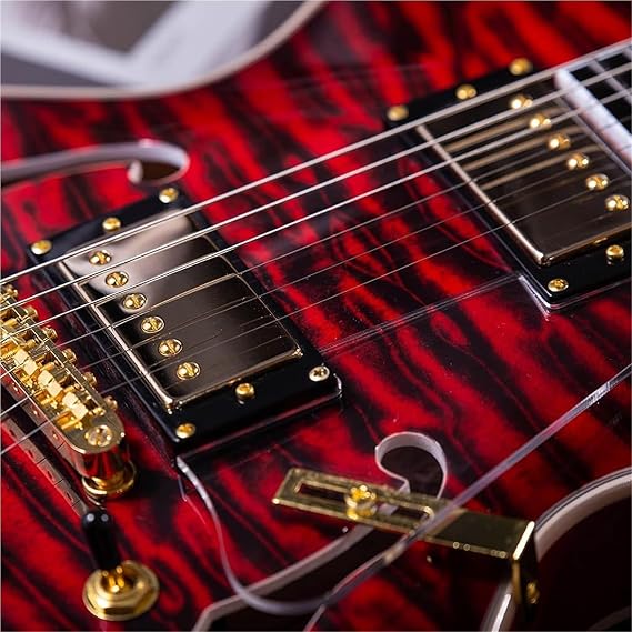 Electric Guitar Kits Semi Hollow Body Electric Guitar Coils Splitting With Gigbag Vintage Sunburst(Red)