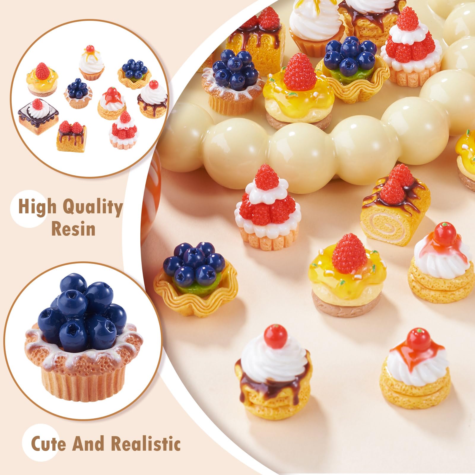 18 Piezas De Mini Postres De Resina Para Casa De Muñecas – Imitación De Pasteles, Frutas, Cupcakes Y Tartas, Cabujones Opacos De 14.5-23 Mm, Surtido De 9 Estilos, Accesorios Para Manualidades