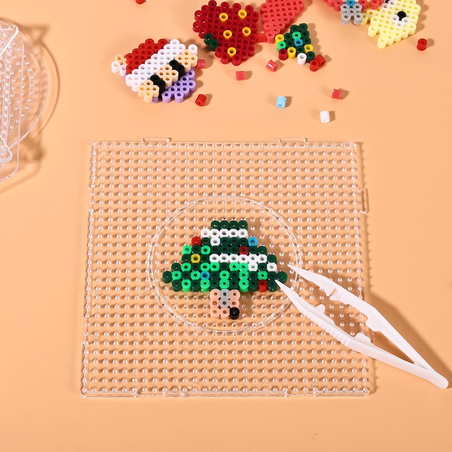 Perler Bead Pegboards, Dedoot 48 Pieces 5mm Fuse Bead Board Clear Plastic Perler Design Square Boards 42 Board + 6 Beads Tweezers for DIY Craft