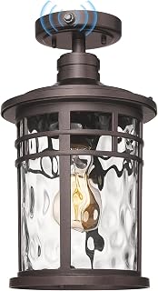 Darkaway Semi Ceiling Light Fixtures, Dusk to Dawn Flush Mount 14.37inch Large Ceiling Lighting with Waterproof Water Ripple Glass Shade for Outdoor Hallway Porch Entryway