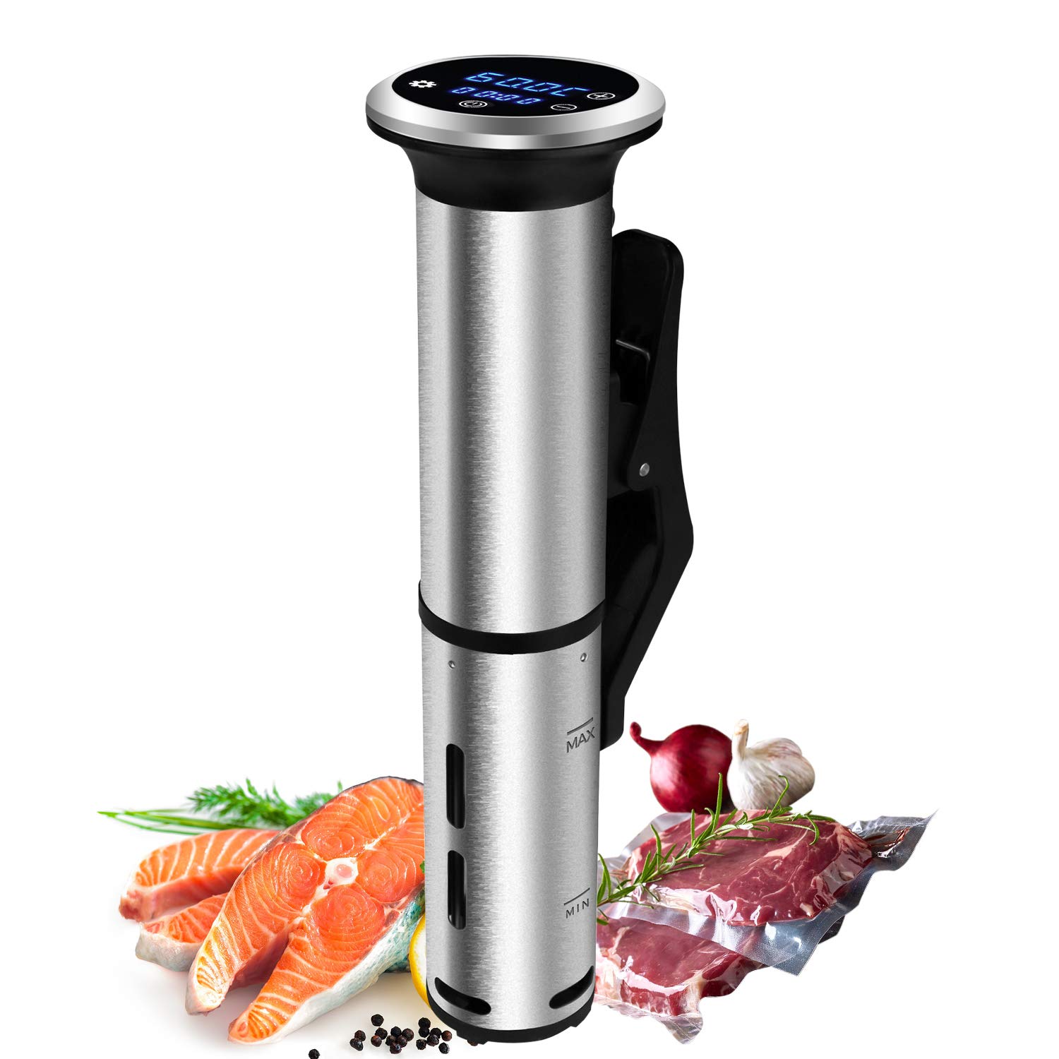 Sous Vide kuchenka, cyrkulator zanurzeniowy, 1200 W, bardzo cichy, dokładna regulacja temperatury, wodoodporność IPX7, sterowanie dotykowe, szybkie nagrzewanie