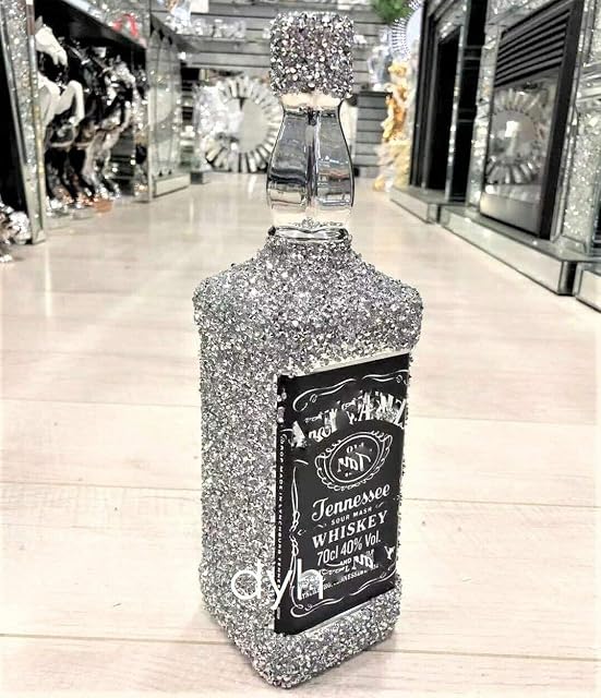 CRYSTAL CROWN Crushed Diamond Bottle, Glitter figurine shelf sitter, heart, ornament romany Crushed Diamond Silver Sparkle Bottle Ornament Home Decoration