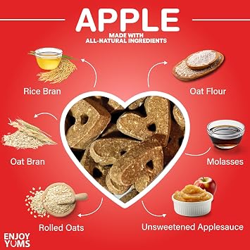 Apple Horse Treats 1 lb Bag All-Natural, Low Sugar, Heart-Shaped Baked Biscuits Vet-Approved Equine Snacks Made in USA