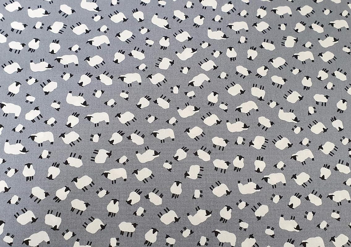 Oddies Grey Cotton Poplin Sheep Print Design - Silver Background 110 Cm 100% Cotton Fabric -130 Gsm - Per Metre (Cp0454sil)