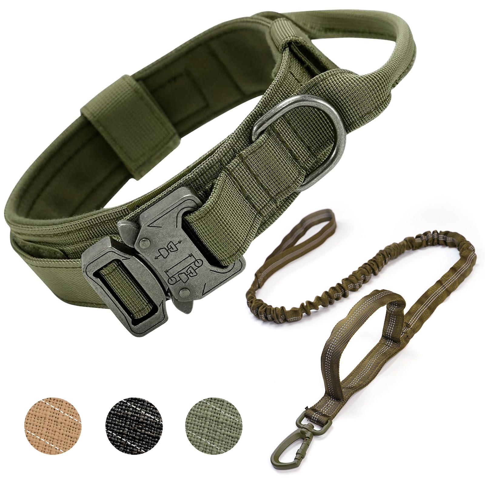 Collares Tácticos para Perros, Ajustable Collar de Nailon con Hebilla de Metal, Antidesgaste Tácticos al Aire Libre Collares con Mango de Control para Perros de Tamaño Mediano