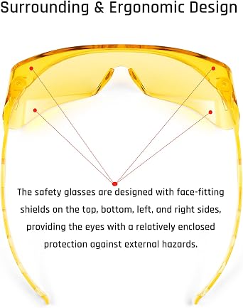 ANSI Z87.1 Safety Glasses with Yellow Lens, Lightweight Anti Fog OTG Safety Goggles for Prescription Eyewear Lab Industrial Shooting Woodworking Medical Dental (1, Yellow)