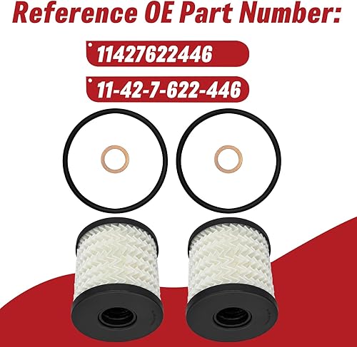 Miniatura 2 de Kit de filtro de aceite de motor de 2 piezas reemplazar 11427622446 compatible con Mini Cooper Clubman Countryman Paceman Hardtop Cabrio Coupe