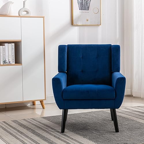 Miniatura 58 de Dolonm Midcentury - Silla decorativa moderna con brazos, silla auxiliar de lectura de tela tapizada con respaldo copetudo, silla decorativa con Gris