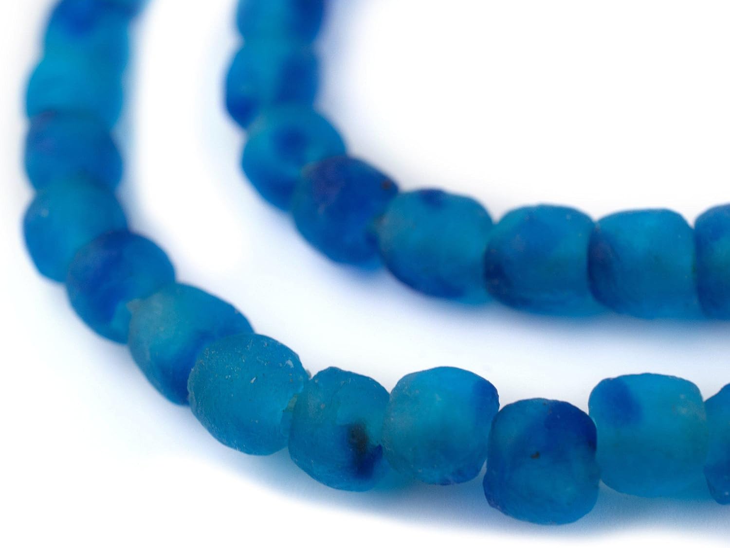 The Bead Chest African Recycled Glass Beads – Handmade in Ghana – Aqua Swirl 7mm Strand for Jewelry Making, Crafts, and Home Decor I Approximately 70-80 Beads