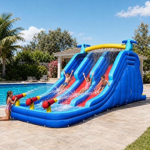 22FTx8.5FT Oxford Inflatable Water Slide Family Version of Water Park | Equipped with a Swimming Pool, Climbing Area and Slide Track Suitable for Summer Swimming Pool Parties and Family Gatherings