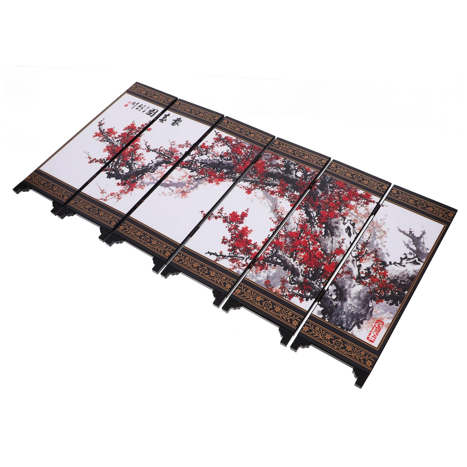Paravent chinois bois antique noir SHINEOFI séparation espace décoration murale
