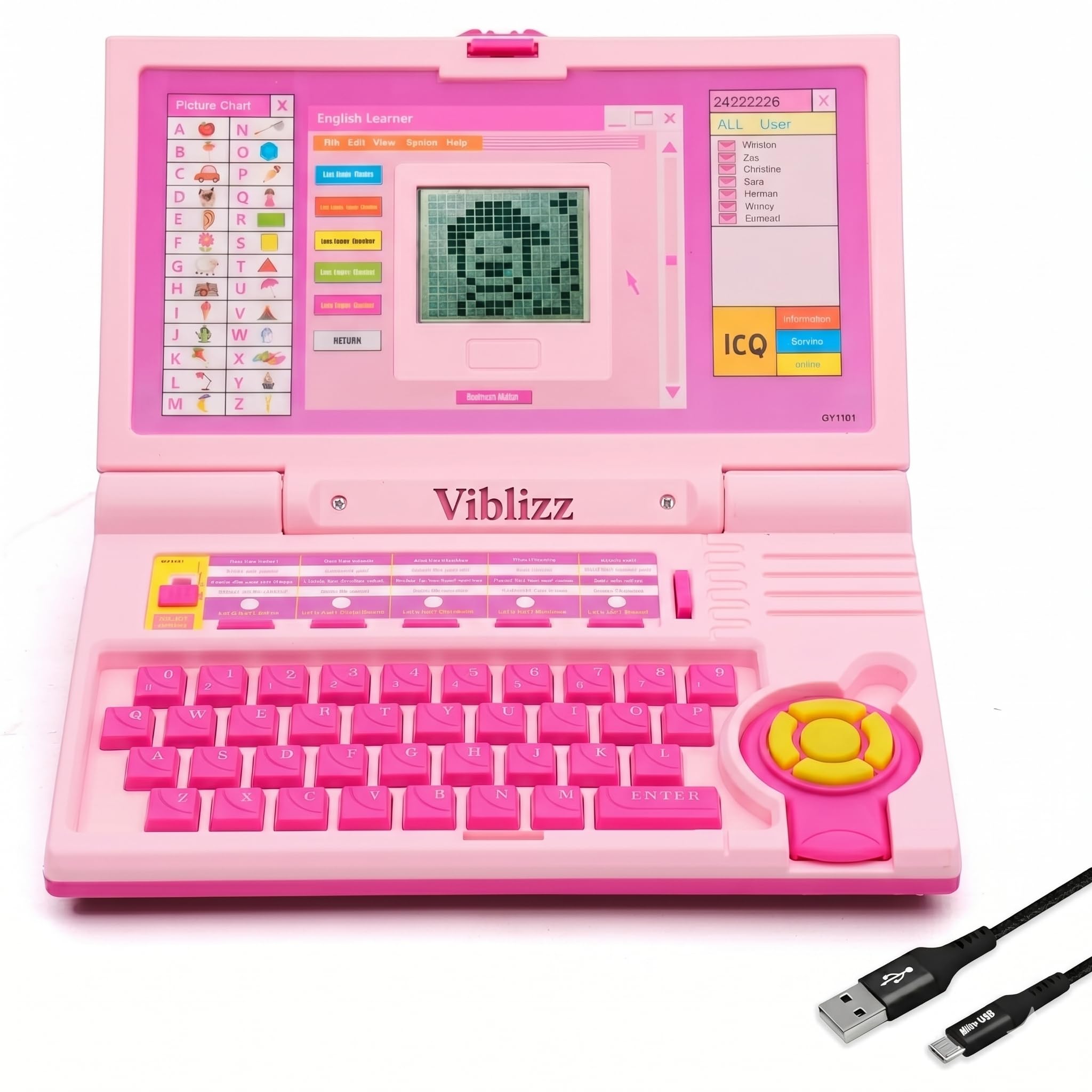 ピンク タブレット型おもちゃ 約7インチ Kids Learning Laptop Toy for Toddlers 2–5 Years, Educational