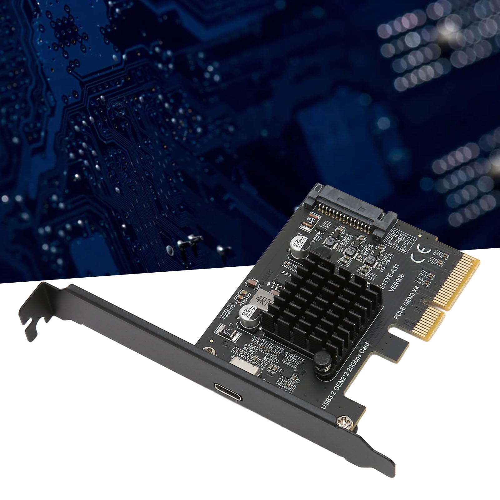 Lazmin112 Carte D'extension PCIe vers USB 3.2 Gen 2, Carte Adaptateur 1 Port Type C GEN2x2 20 Gbps PCI-E 4X, pour Contrôle Principal ASM3242, pour 10/11 32/64 Bits