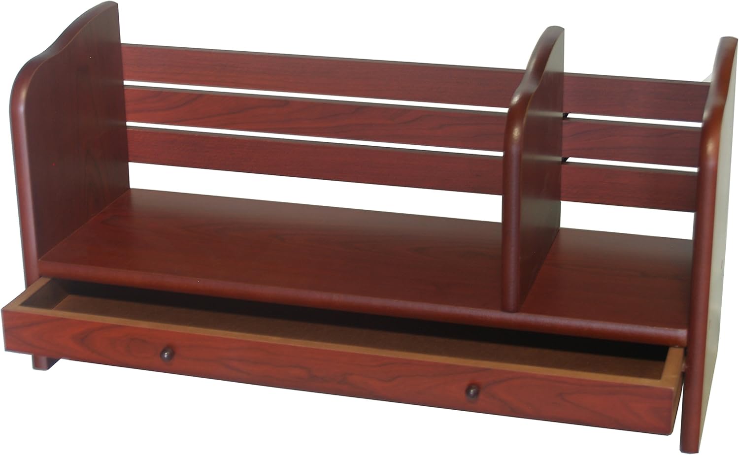 Proman Products Renaissance Desktop Red Wood Book Rack Adjustable with Drawer, 24" W x 8" D x 12" H, Reddish Walnut