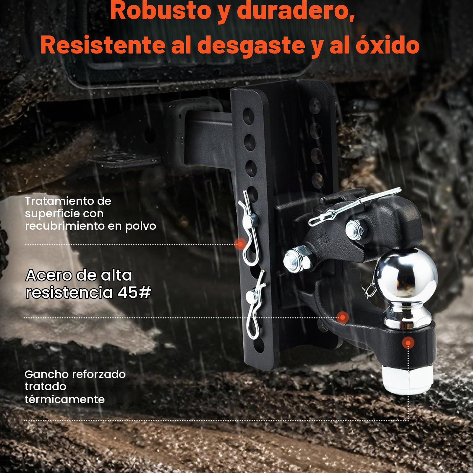 VEVOR Gancho de Enganche Ajustable de 9070 kg para Receptor de 2" Bola de Enganche Combinada de 2-5/16", se Adapta a Anillos de Luneta de 2,5"-3", Caída de 6 Pulgadas, Revestimiento de Polvo Negro