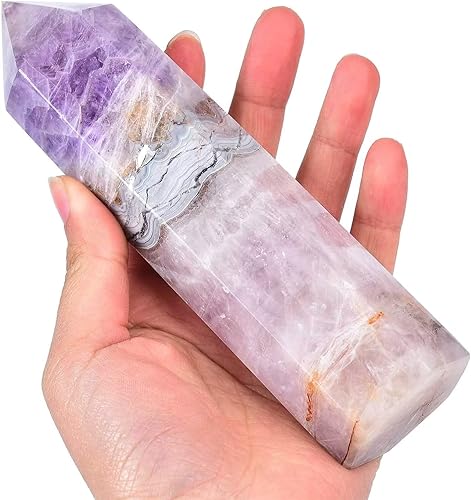 Obelisco de torre de piedra de ágata amatista morada, gran cristal curativo, varita de punto de roca para reiki, regalos curativos de 0.6-1.1 libras