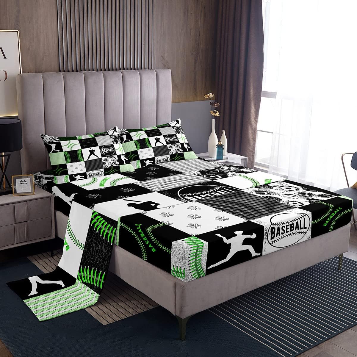 Firefight Bed Sheets Queen,Gift for Firefighter,American Flag Sheet Set for Man Youth,Grunge Smogy Geometric Striped Bedding Set,Fireman Fitted Sheet + Flat Sheet + 2 Pillow Shams Bedroom Decor