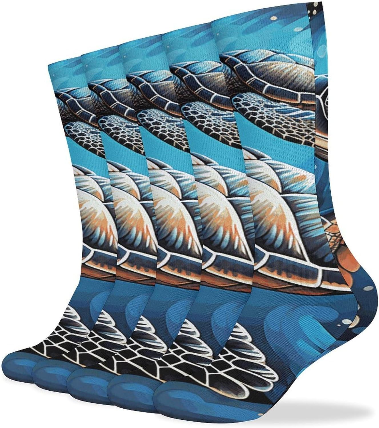 5-Pack Knee High Socks, 15.7 Inch Breathable Casual Socks Sea Turtle Boho Style Stockings for Men Women