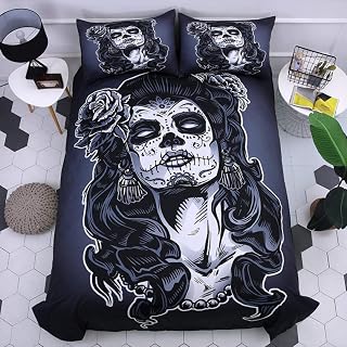 SSJCVD Duvet Cover Set 3 Pieces, Soft Microfiber 3D Ghost Face Girl Pattern Zipper Closure Double Hypoallergenic Bedding Set with 2 Pillowcases,Quilt set