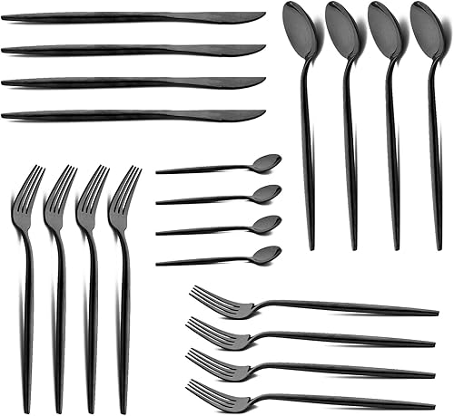 Miniatura 21 de Tenedor moderno de 4 piezas, juego de tenedores de acero inoxidable 18/10, mango redondo y pulido espejo negro, 8.66 pulgadas, 2.47 onzas 4