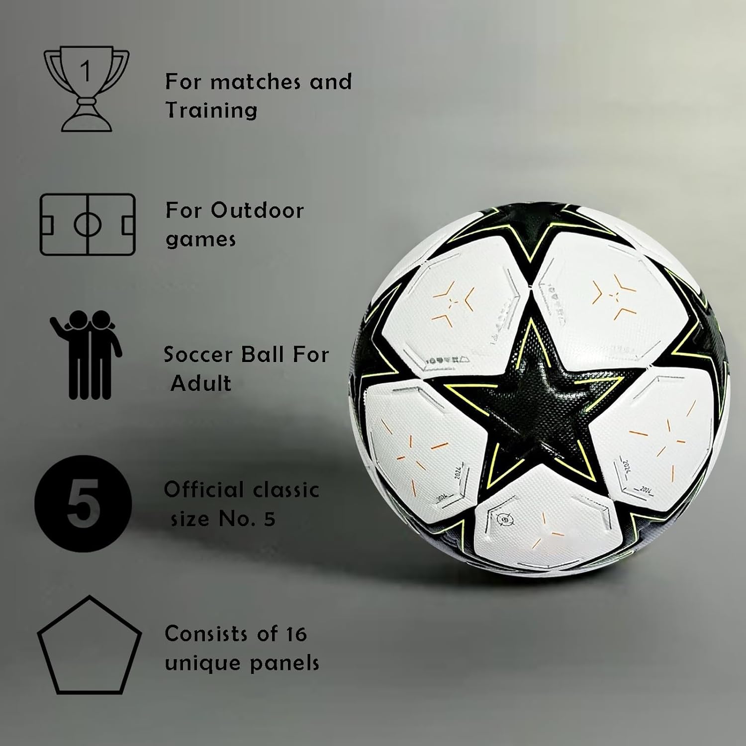 Champion League Soccer Ball Size 5 – Star Pattern Match Soccer Ball 2024 2025, High Performance, Durable Build & Modern Design