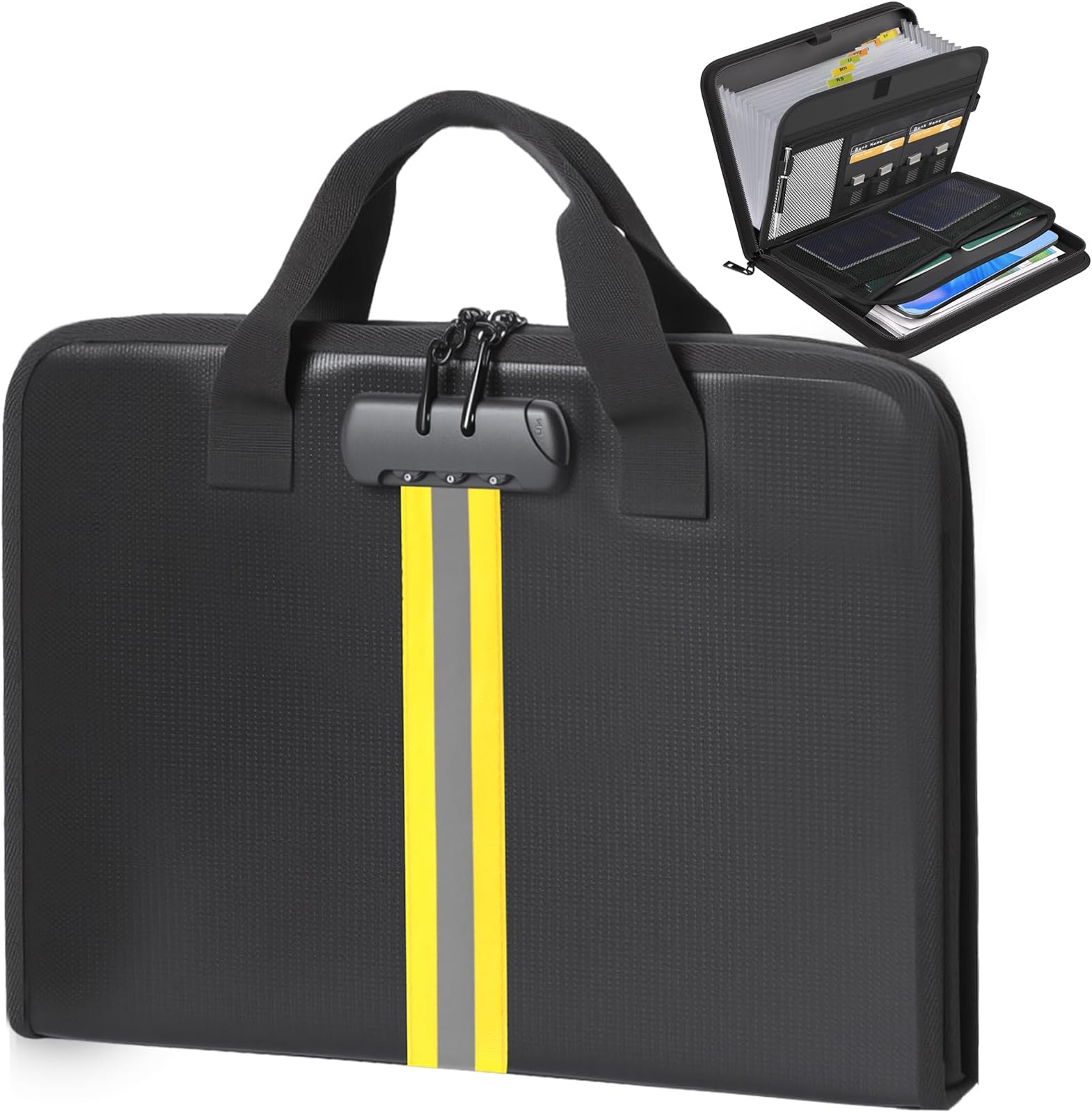 Accordion File Organizer with Combination Lock,Fireproof Expanding File Folder with Multi Pockets,13 Pockets Document Organizer with Handle & Labels,Portable Home Travel Safe Storage Letter A4 Files