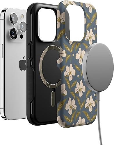 Vista 28 de Casely Funda para iPhone 15 Pro Jardín Secreto Flores mixtas Funda atrevida Compatible con MagSafe y botón de acción Jardín Secreto Floral