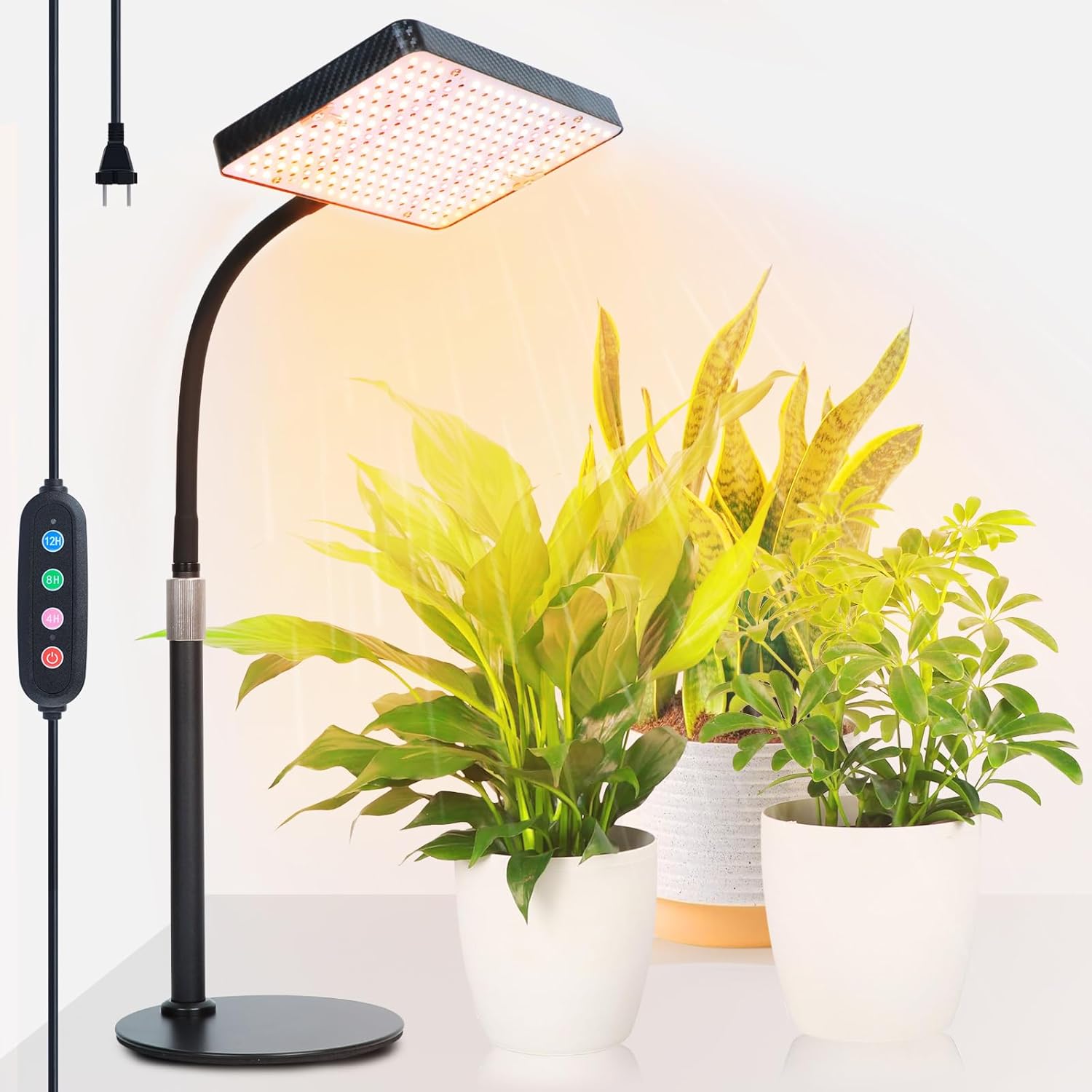2026 Desk Grow Light, Bright Full Spectrum Grow Lights for Indoor Plants, Bonsai, Seed Starting, 4/8/12/16/20H Timer, 25 Watt Power Draw, NO Need Adapter, 16"-24" Height Adjustable