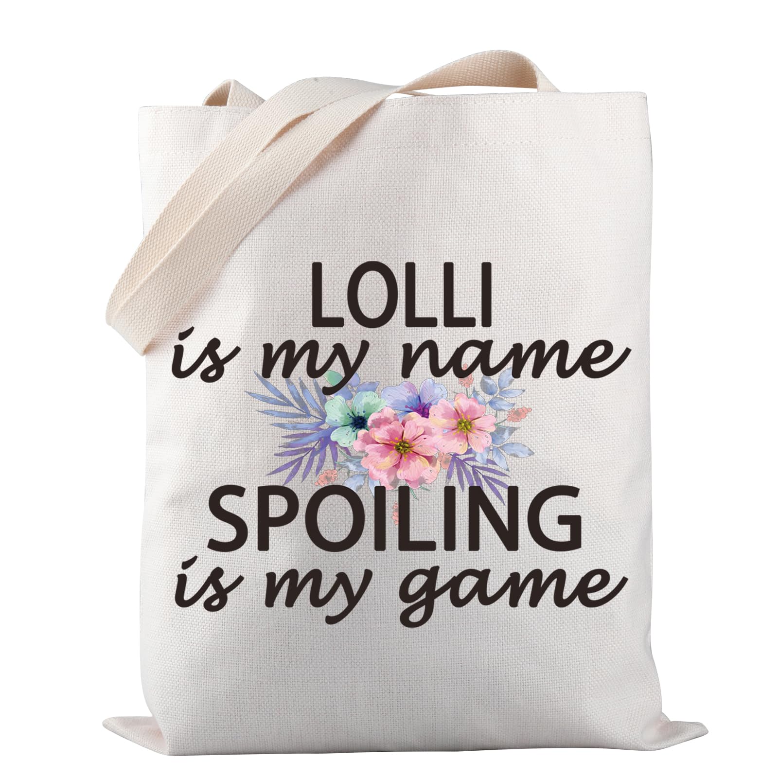 pwhaoo Grandma Lolli Gift Lolli Is My Name Spoiling Is My Game Tote Bag Canvas Best Lolli Ever Shopping Bag, Spoiling Lolli Tote-picture-46