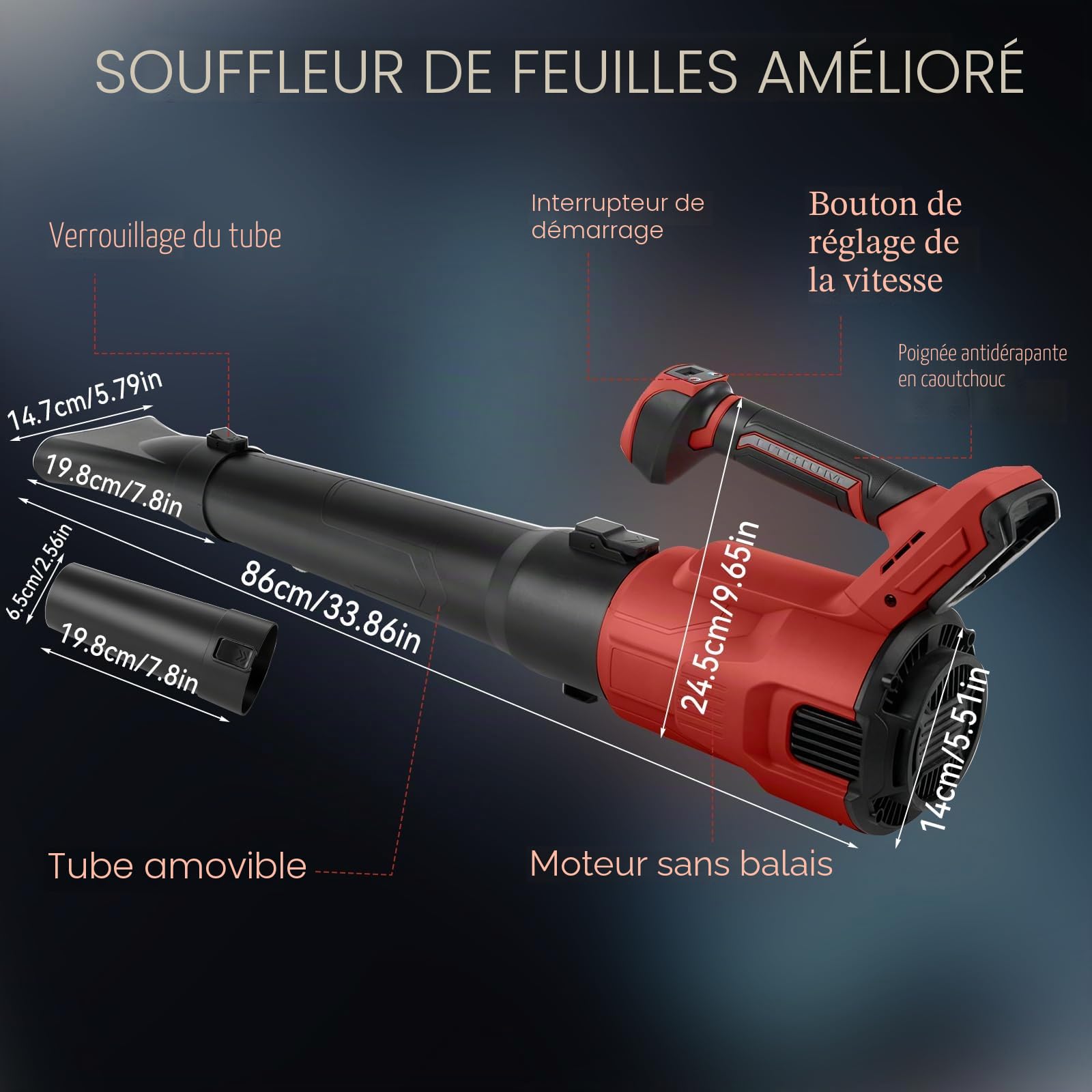 Souffleur de Feuilles électrique sans Fil pour Batterie Milwaukee M18 18 V, Moteur sans balais 18 500 TR/Min, 58,1 m/s, 13,6 m³/Min, souffleur électrique avec 3 Vitesses pour Jardin, Feuilles