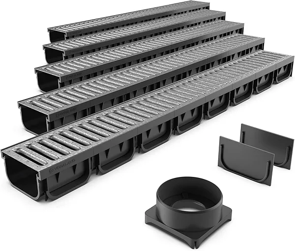 Vodaland - 4 Inch Easy 2 Premium Trench Drain Channel - Galvanized Stamped Steel Grating (5)
