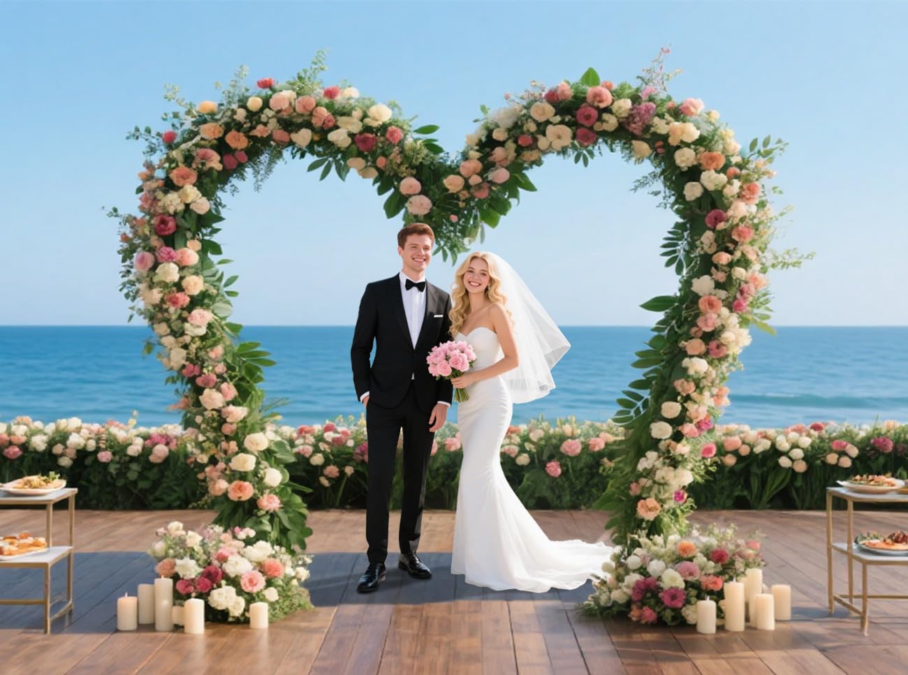 8,8 * 7,5 pies en Forma de corazón Arco de Soporte, jardín con Base, Fondo de Metal para Boda Graduación Fiestas de la Temporada, Decoración de Fondo de Aniversario