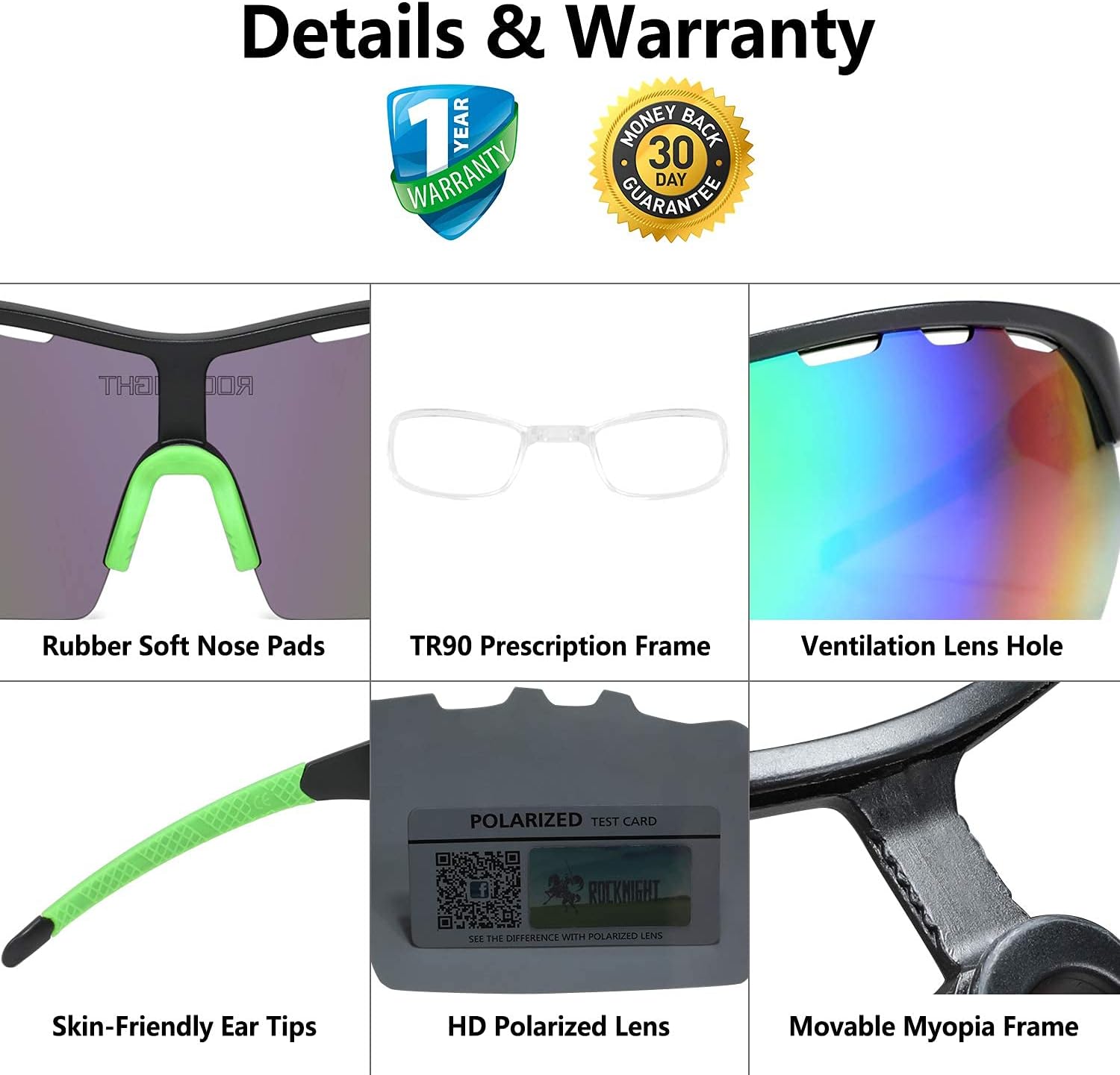 ROCKNIGHT HD Polarized Sports Sunglasses Cycling Driving Baseball Men Women Outdoor Ultralight TR90 Frame