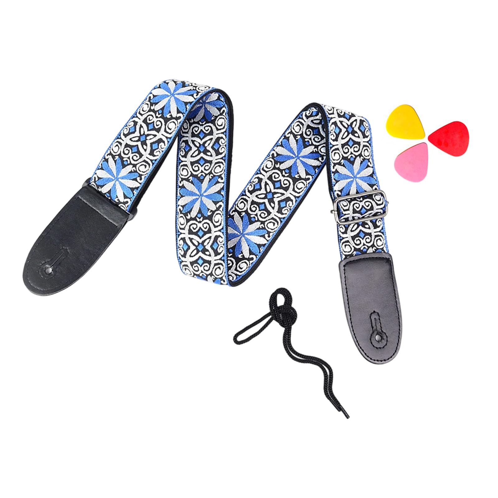 QIAOLIDA Weaving PU Leather Ends Guitar Strap, Soft Adjustable Comfortable Cotton Acoustic Guitar Strap for Electric Guitars Bass