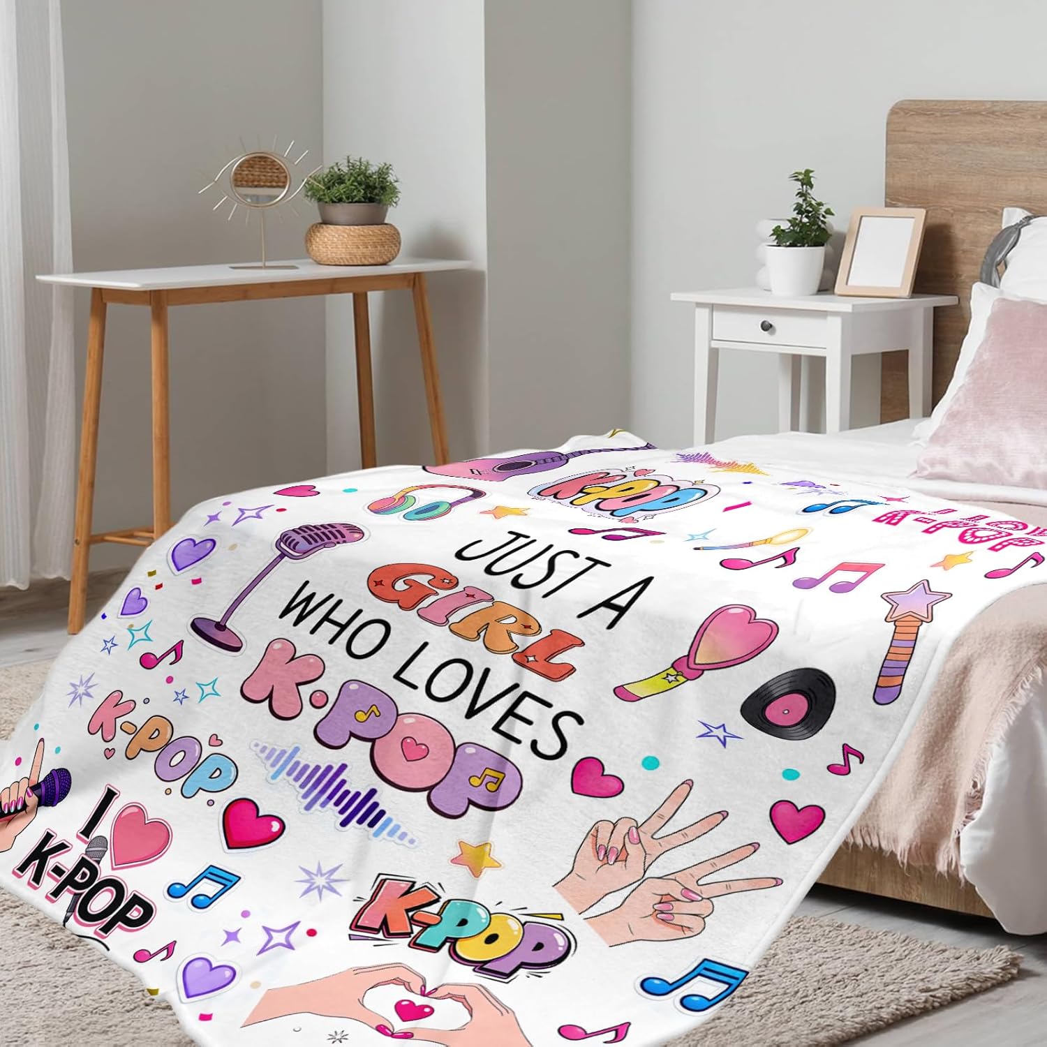 K Pop Blaneket Gifts for Girls - Kpop Blanket for Women Girls Kpop Merch K Pop Valentines Throw Blanket for Teen Girl, Kpop Lovers Gift for Friends Just a Girl Who Loves K-Pop Blankets 50x60in - Image 2