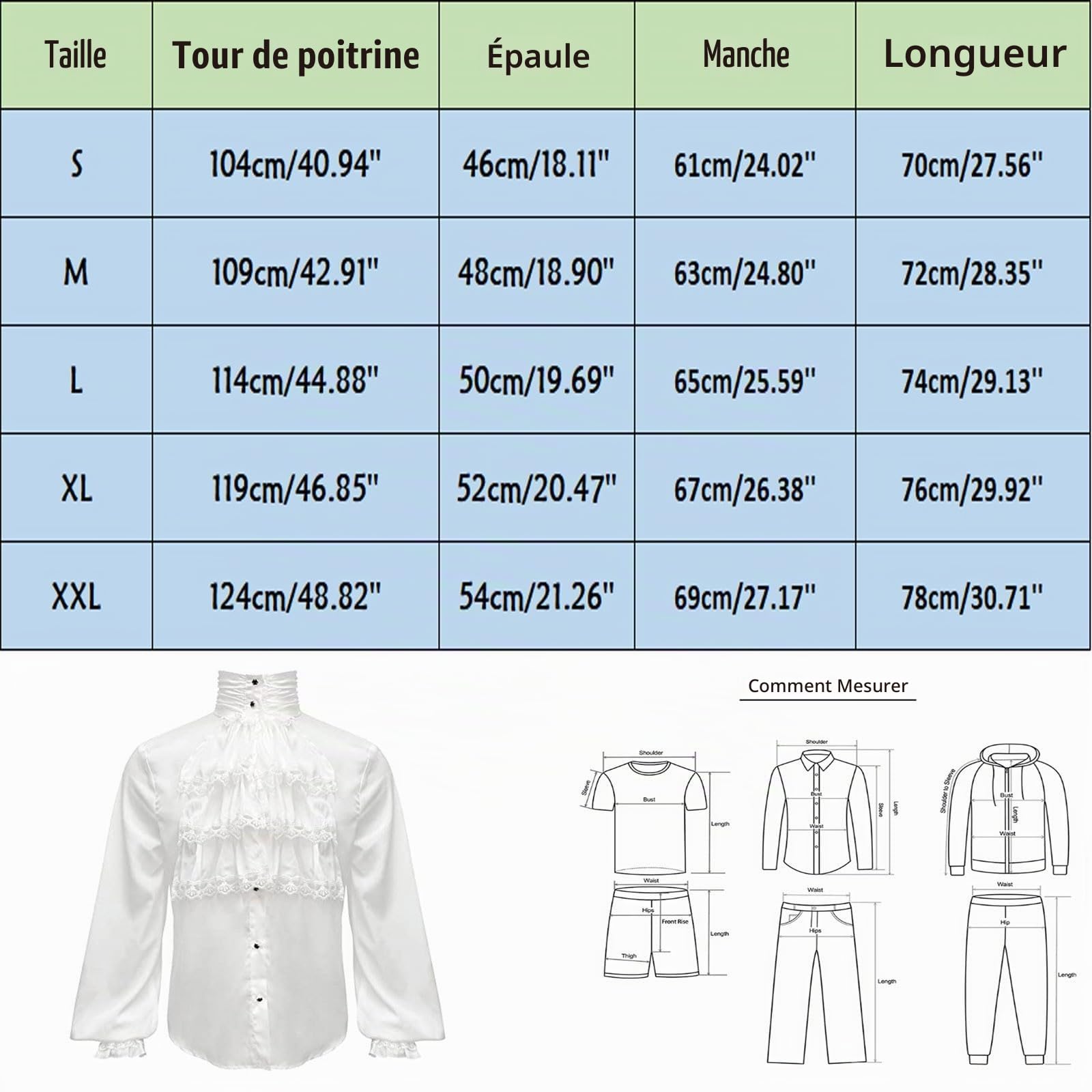 Chemise pour homme Renaissance médiévale pirate tops victorien steampunk gothique renaissance chemisier homme Renaissance steampunk victorien manches longues col jabot médiéval pirate chemise tops