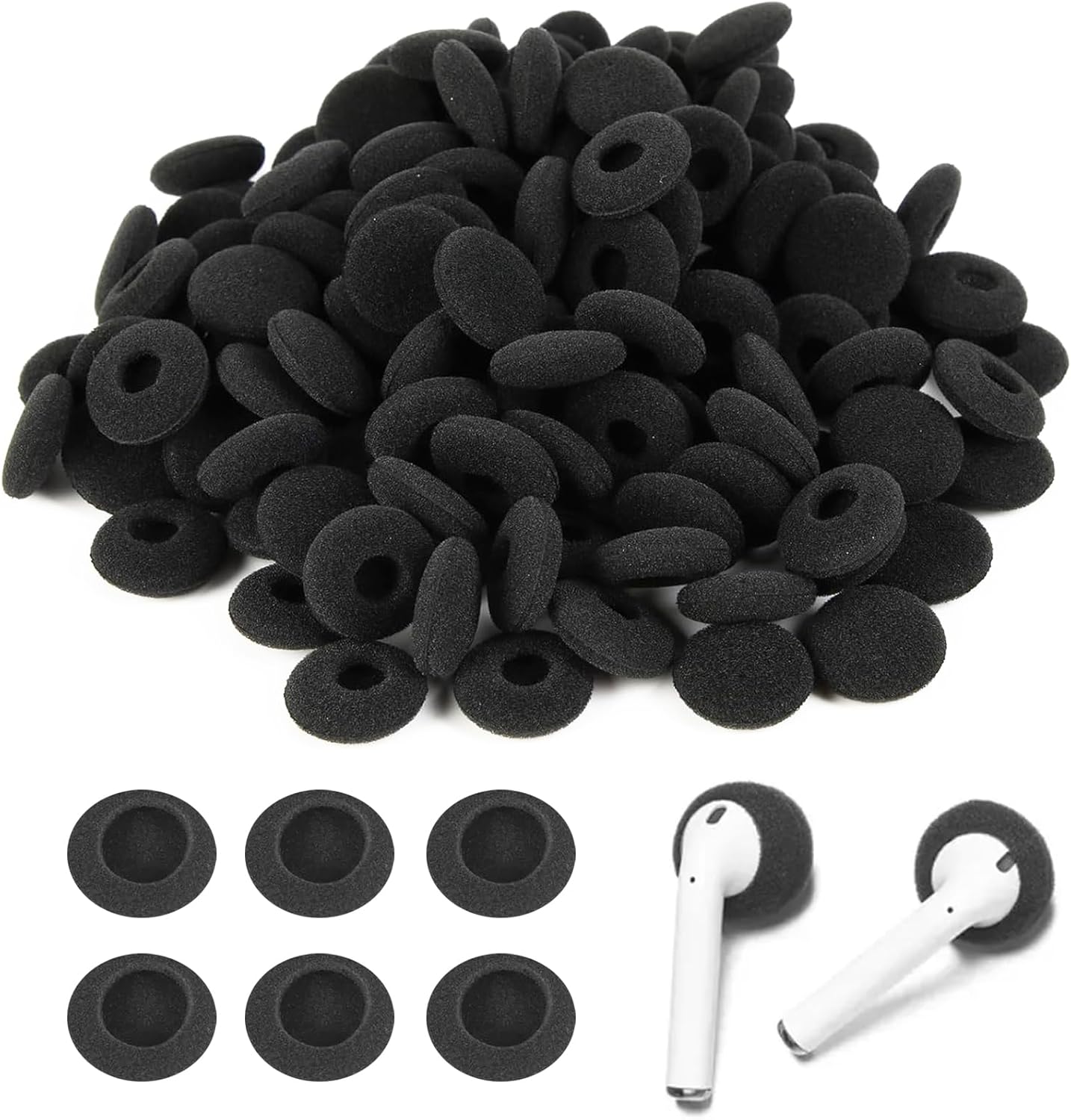 100Pcs Earphone Sponge Mesh Cushion Pads,Replacement Foam Earbud Earpad,Ear Earbuds Headset Sponge Covers,Foam Earbud Earpad Replacement Sponge Covers For Earphones & Headphones (Single hole black)