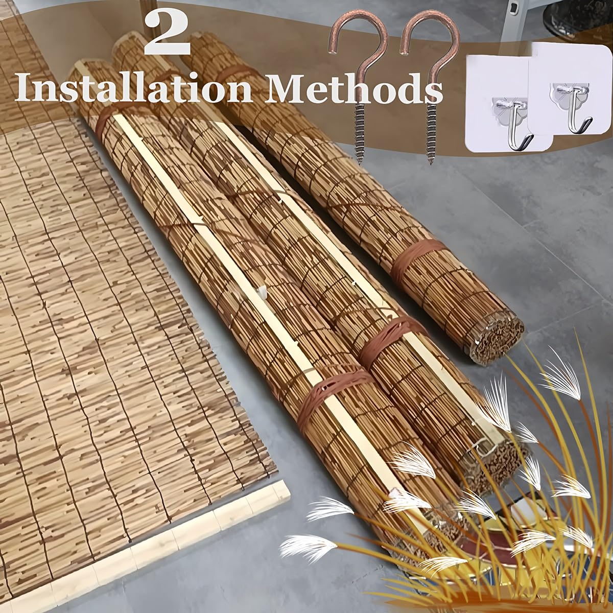 Store Enrouleur en Bambou Naturel Store Bambou Extérieur 100x200 120x160 150x180 160x230cm Rideau De Roseau pour Fenêtre – Protection Solaire, Intimité(160x120cm)