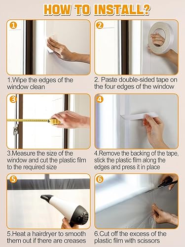 Miniatura 7 de Kit de aislamiento de ventana para 5 ventanas de 3 x 5 pies, plástico para ventanas interiores para invierno, cubierta retráctil resistente a