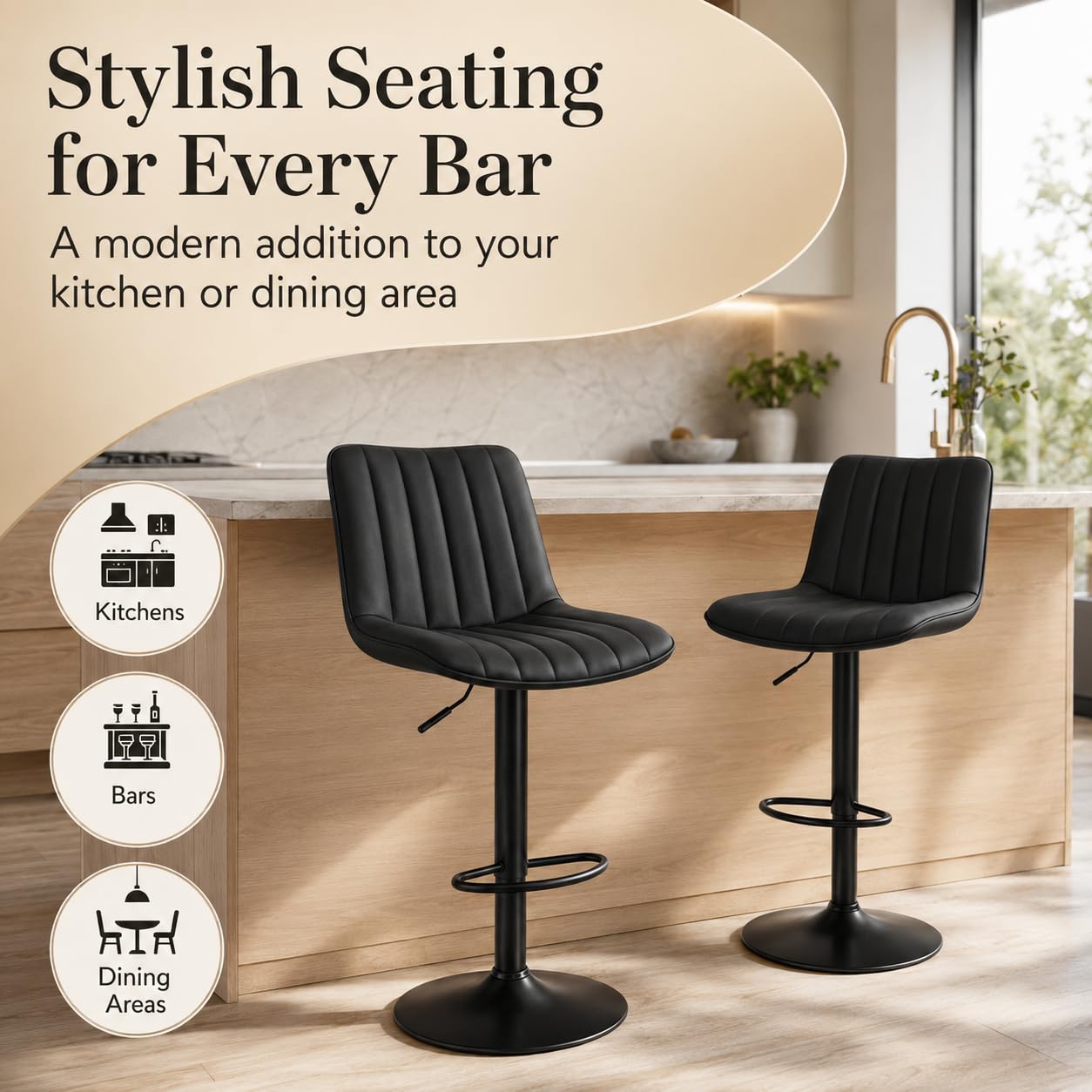 Bayt Set di 2 sgabelli da bar, seggiolone da cucina, regolabile, colore: nero