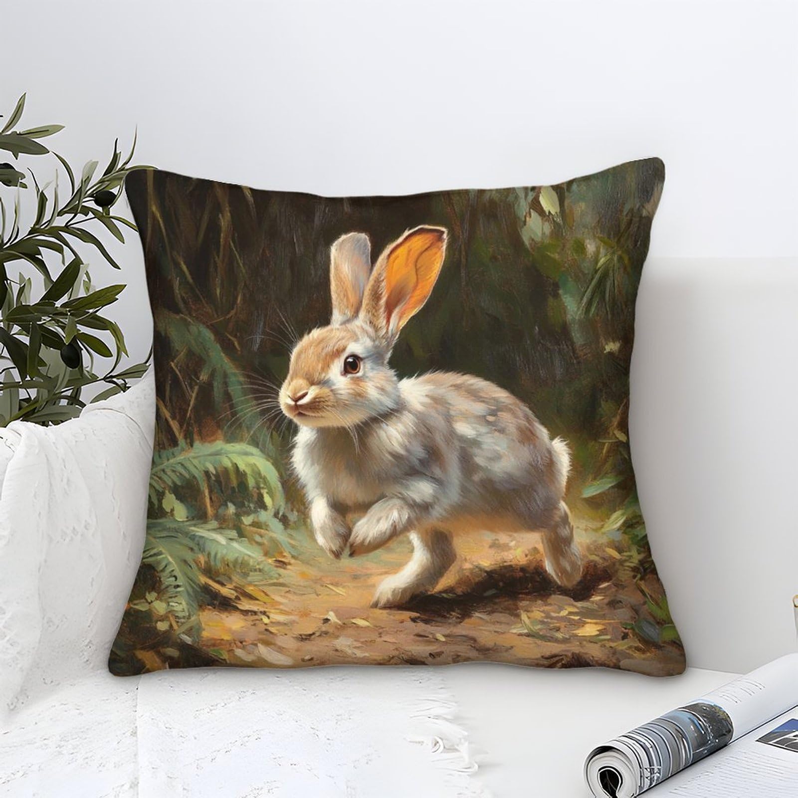 Yyvkpmlxc Style-7 Pillow Cases Rabbit Modern Art Decorative,Natural Pastoral Pattern Square Cushion Cover Soft Polyester Throw Pillow Cases For Sofa Garden Bed Couch Cushions 40X40cm
