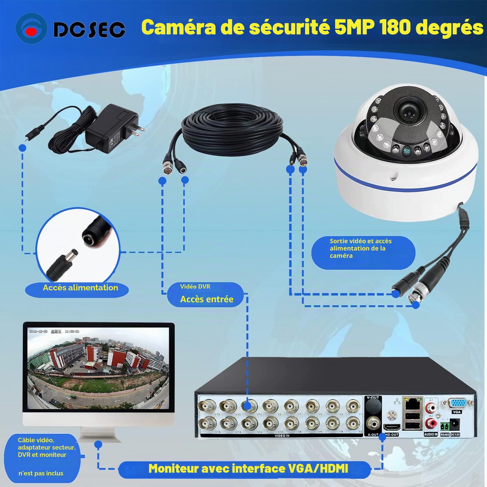 Caméra de sécurité à dôme à Angle Large 5 MP 4 MP 4 MP 180 degrés HD-TVI/CVI/AHD/960H analogique 4 en 1 HD Surveillance CCTV 1,7 mm Fisheye Objectif extérieur/intérieur IR Vision Cam