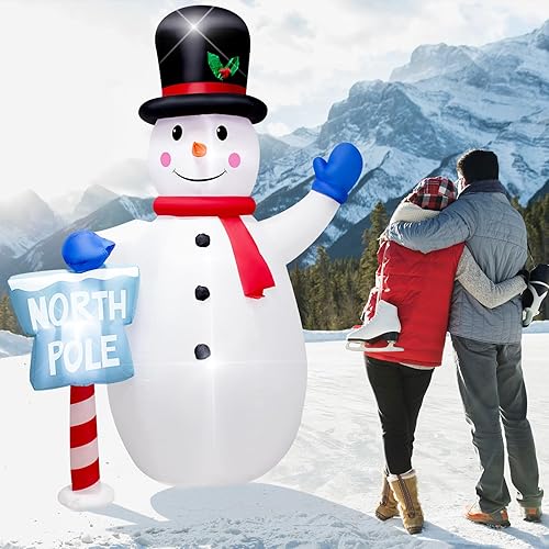 Miniatura 6 de Muñeco de nieve inflable de Navidad de 2.4 m con letrero del Polo Norte, luces LED, decoración gigante de muñecos de nieve blancos de Navidad y