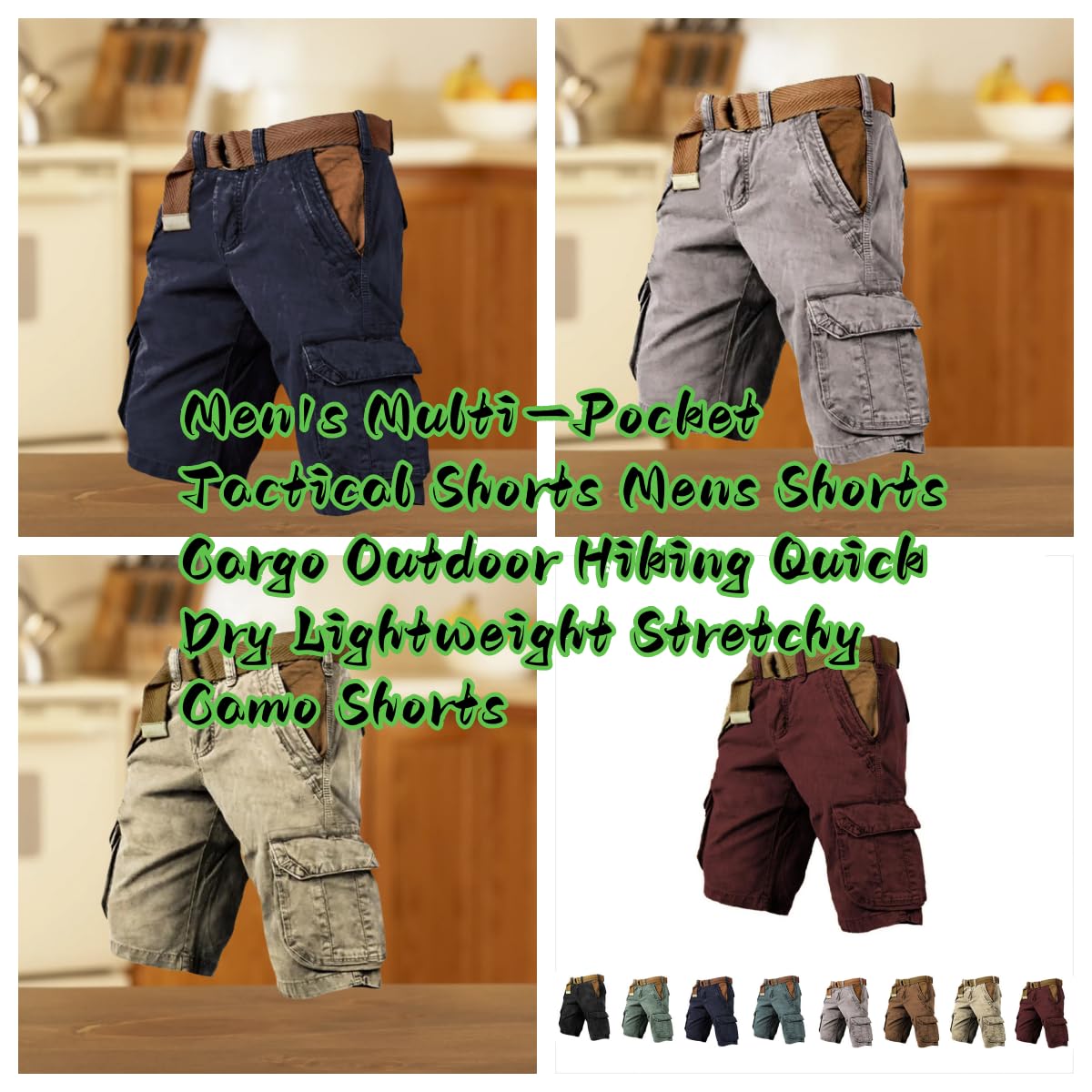 Short cargo tactique multi-poches pour homme randonnée plein air séchage rapide léger extensible camouflage