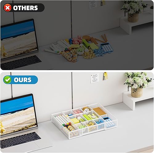 Miniatura 33 de Marbrasse Organizador de cajones de escritorio expandible, bandeja organizadora de cajones de malla con 10 compartimentos ajustables, organizadores