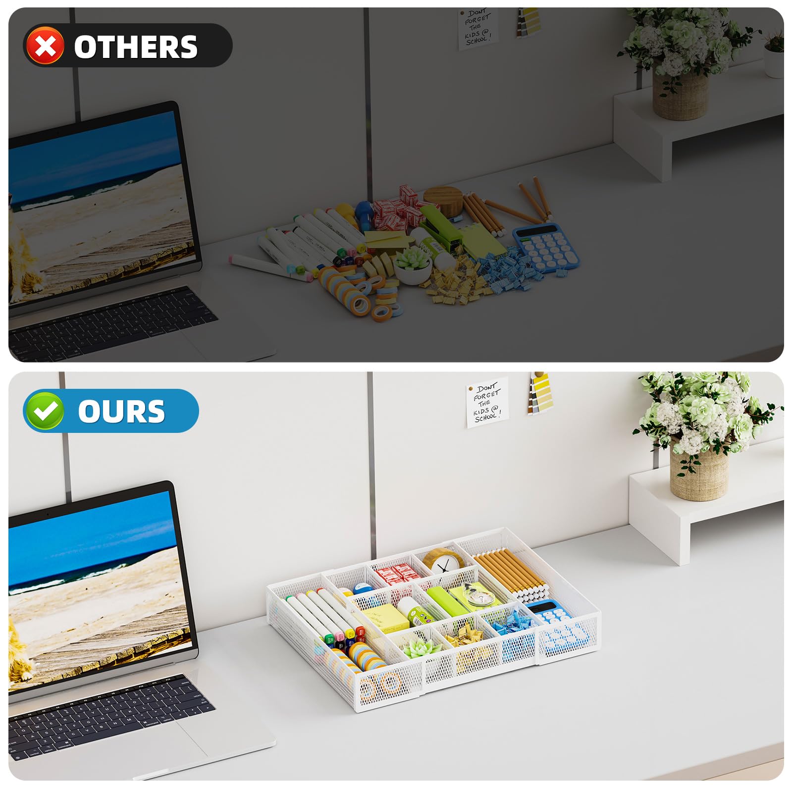 Marbrasse Organizer espandibile per cassetti da scrivania, vassoio organizer per cassetti in rete con 10 scomparti regolabili, organizer da scrivania e accessori per ufficio, trucco e toeletta