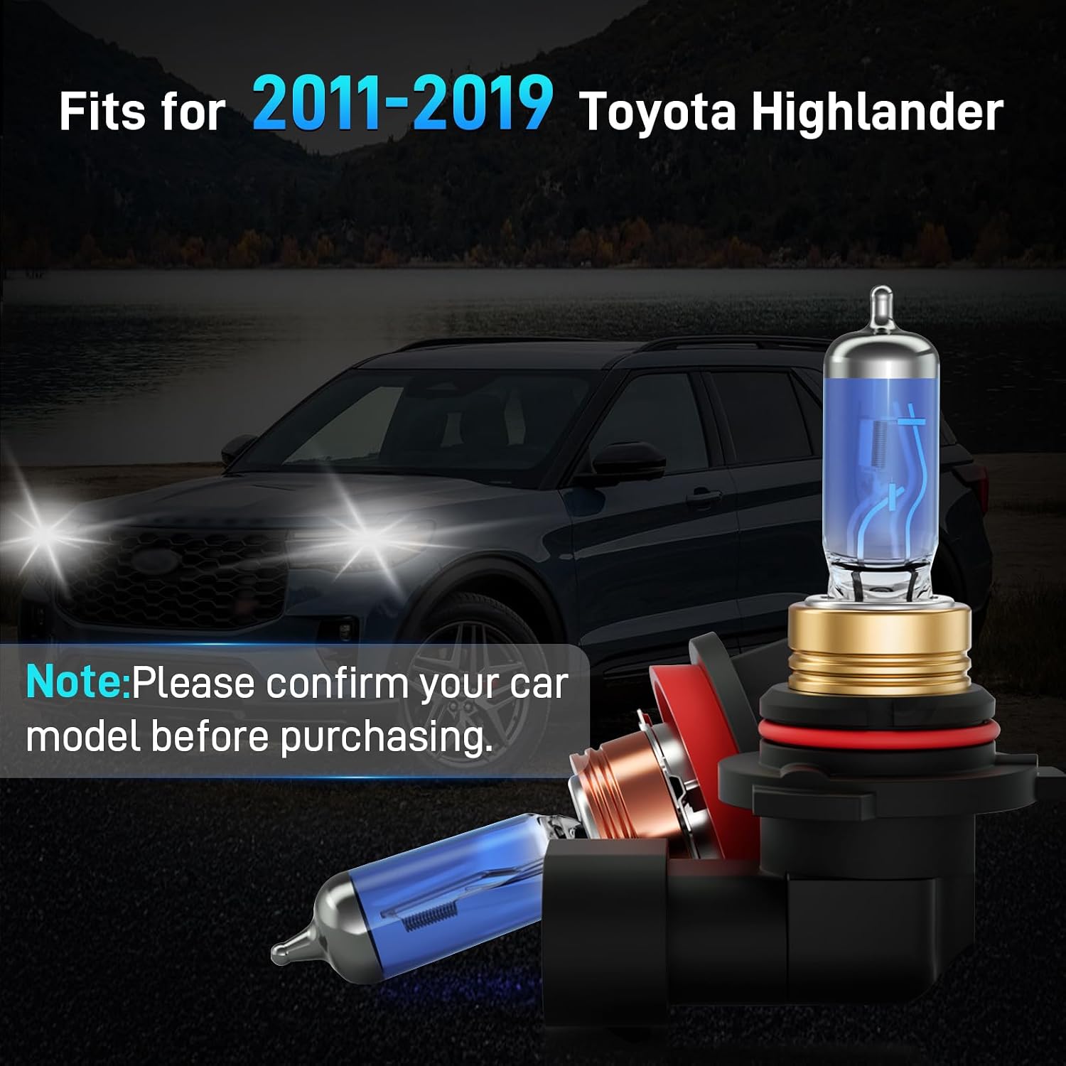 XFLHEHD Fits for 2011-2019 Toyota highlander Halogen Headlight Bulbs Combo, Ultra Bright 5000K White High Low Beam Headlight Bulbs, Plug and Play, 4 Pack