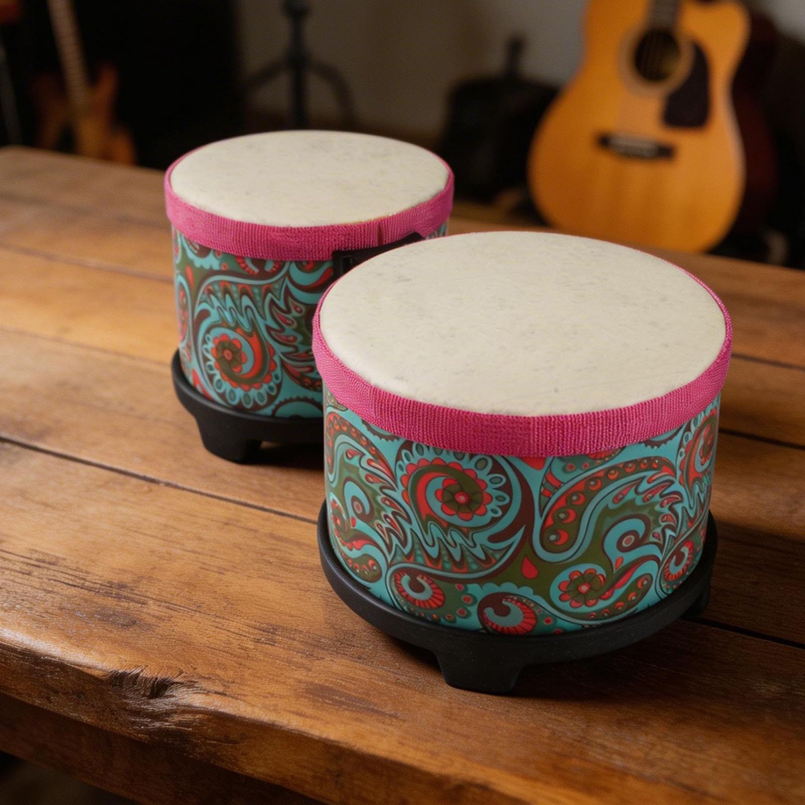 Bongo Drums Percussion Instrument mit Unterwasserwelt Muster 5 6 Zoll Gummi und ABS Kompaktes leichtes pädagogisches Schlagzeug Set für Anfänger und Enthusiasten Einfach zu (Blaue Textur)