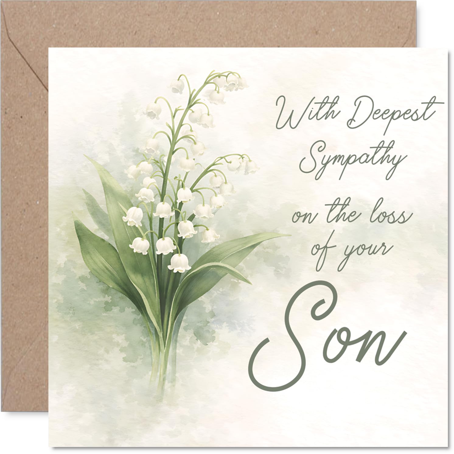 Sympathy Card - Loss of Son - Gentle Comfort in Difficult Times - Delicate Lily of the Valley Illustration with Soft Green and White Hues - 145mm Square, Envelope Included
