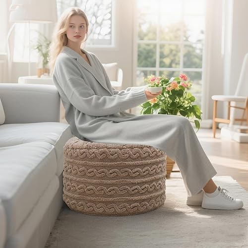 Miniatura 54 de Asuprui Puf otomano de relleno, puf de suelo, reposapiés redondo de 20 x 12 pulgadas, puf de piso, silla plegable de almacenamiento para sala de Puf